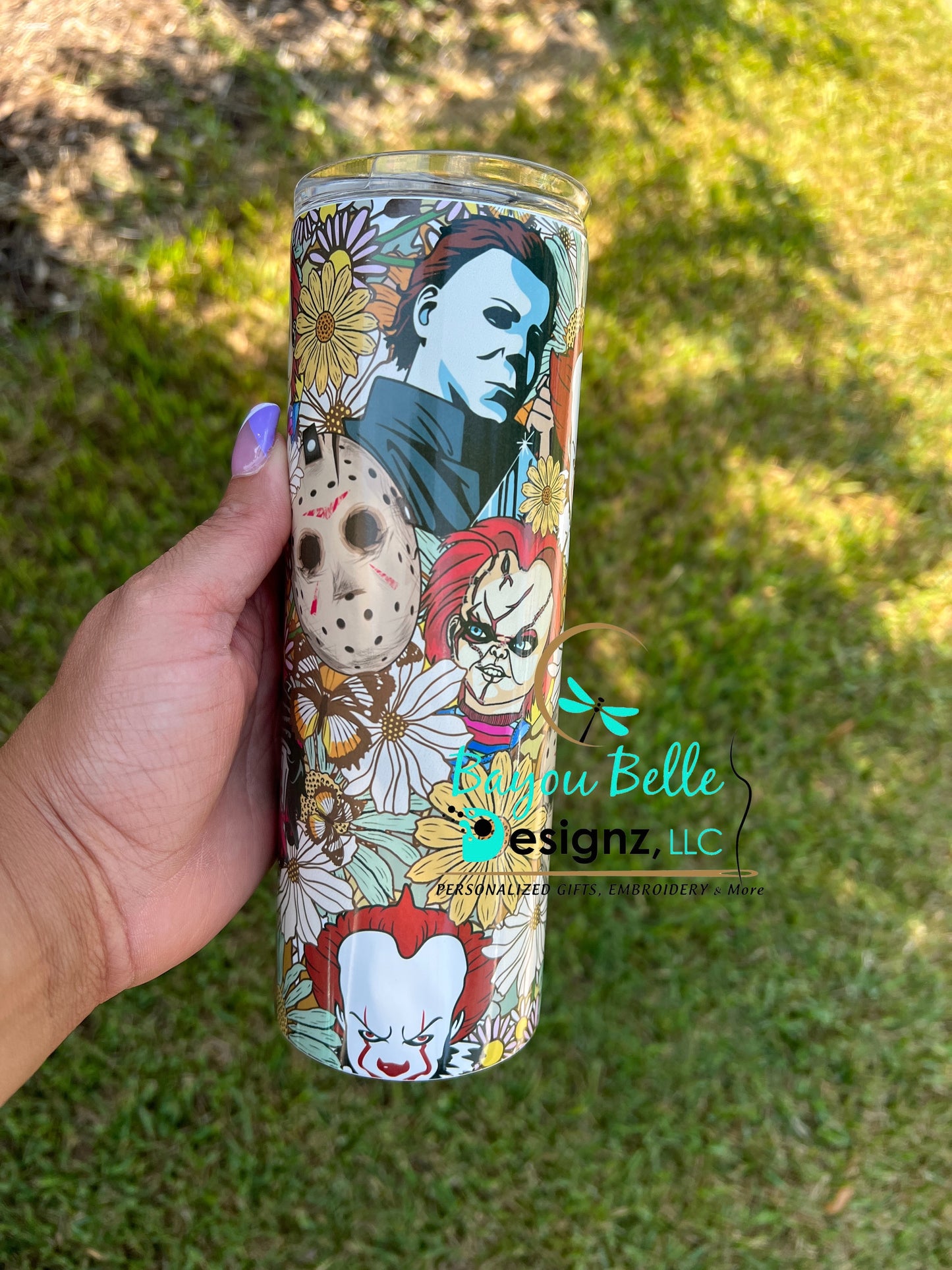 Floral Spooky Retro Killers Skinny Tumbler