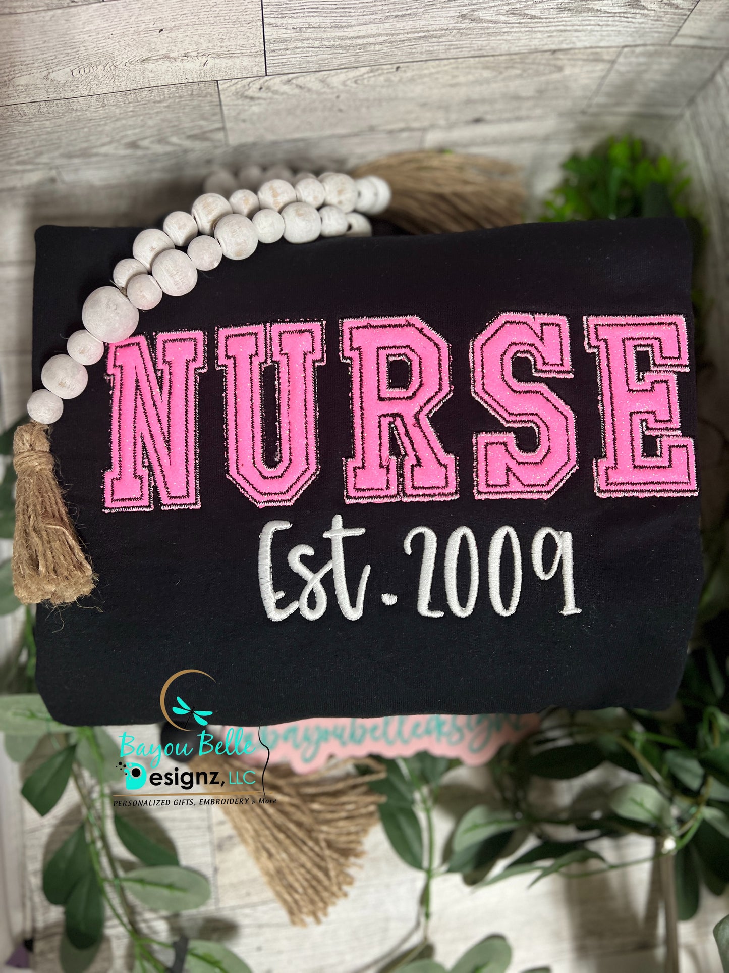 Nurse embroidered sweatshirt w/add-on sleeve embroidery