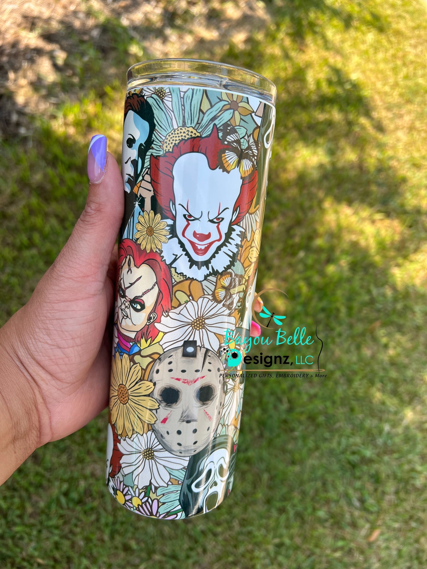 Floral Spooky Retro Killers Skinny Tumbler