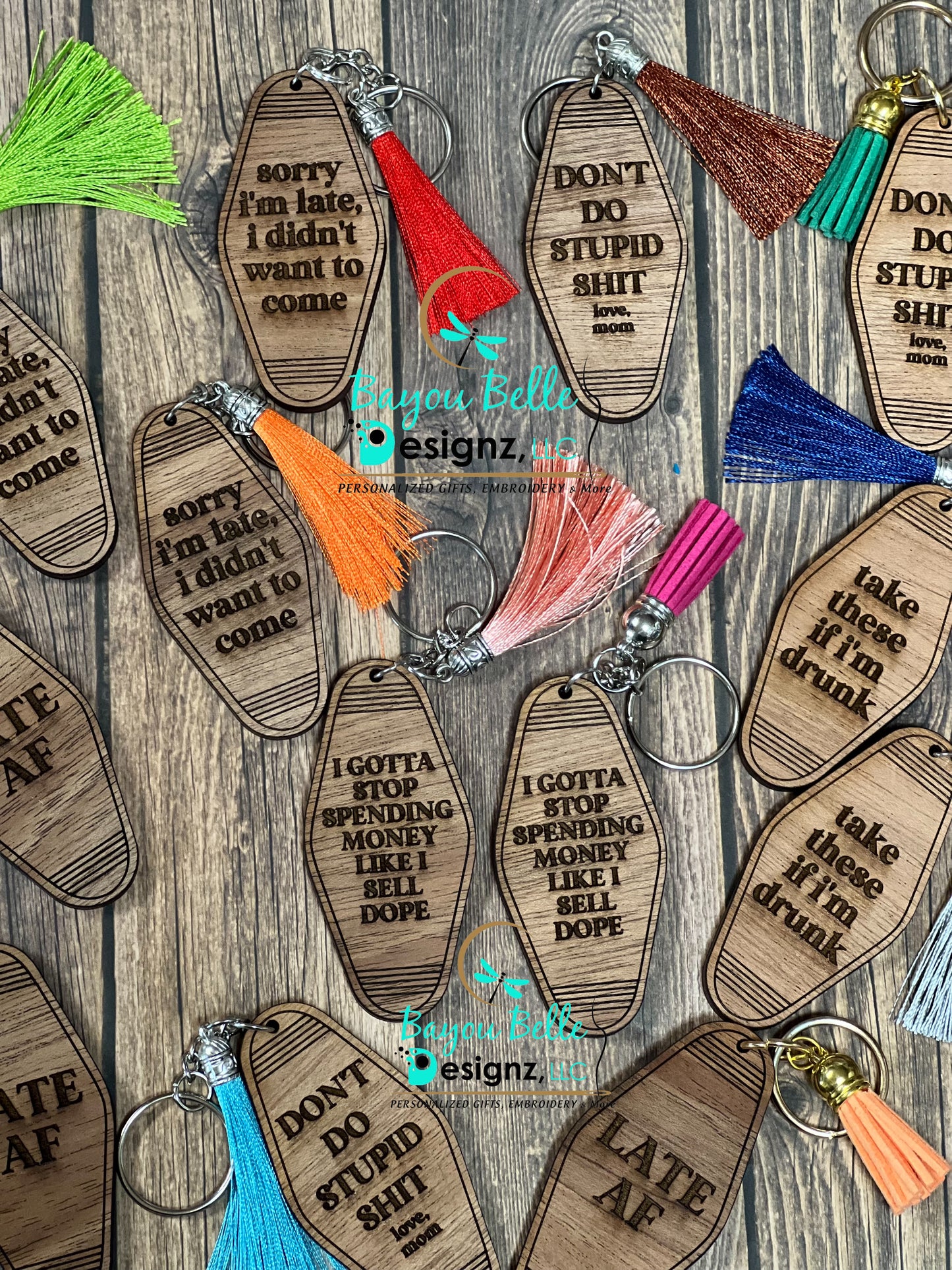 Sarcastic Motel Keychains (Wooden)