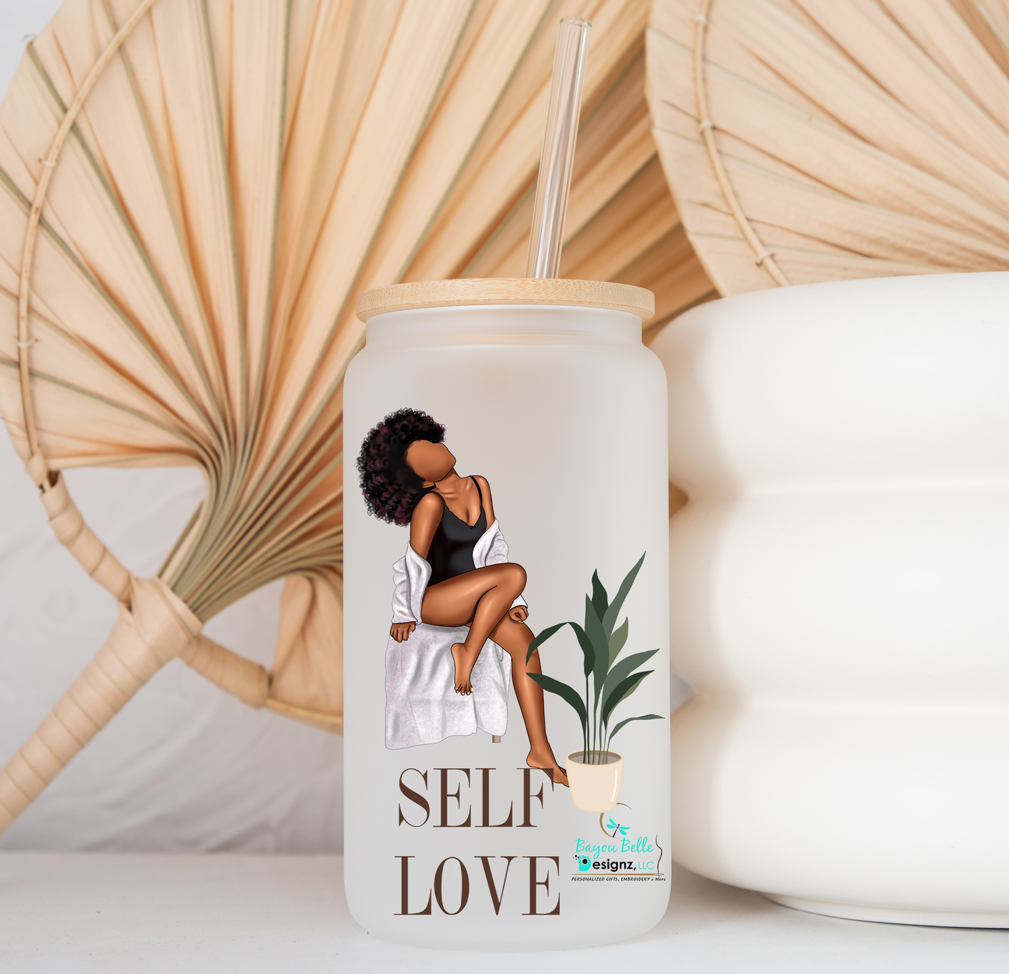 Self Love- Melanin-AA Glass Can Tumbler- Glass Coffee Can