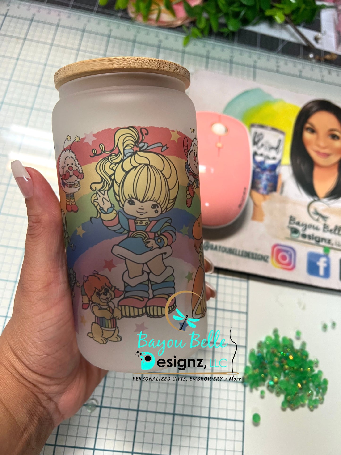 Retro Cartoon- Rainbow Brite Frosted Glass Can