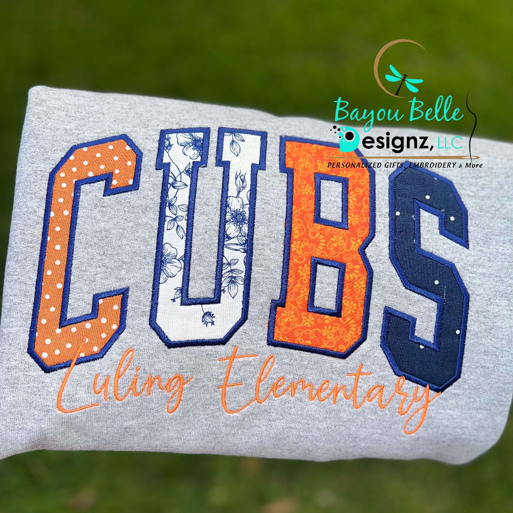 LES- LULING ELEMENTARY CUBS PERSONALIZED CUSTOM LES CUBS APPLIQUÉ SCHOOL UNISEX SPIRIT SWEATSHIRT