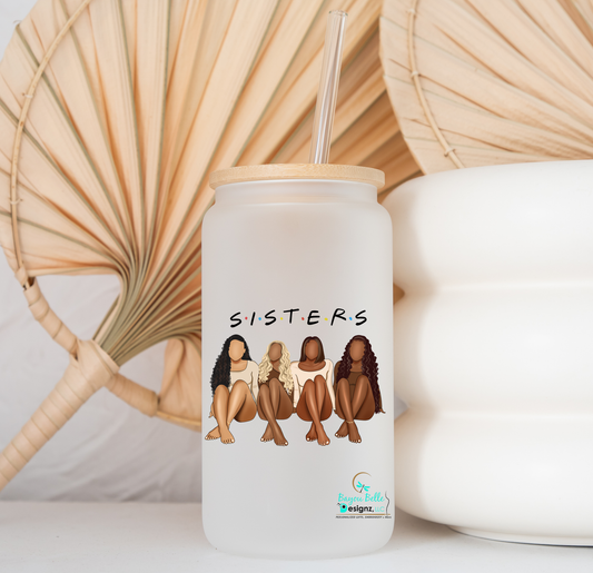 Sisters-Melanin-AA Glass Can Tumbler- Glass Coffee Can