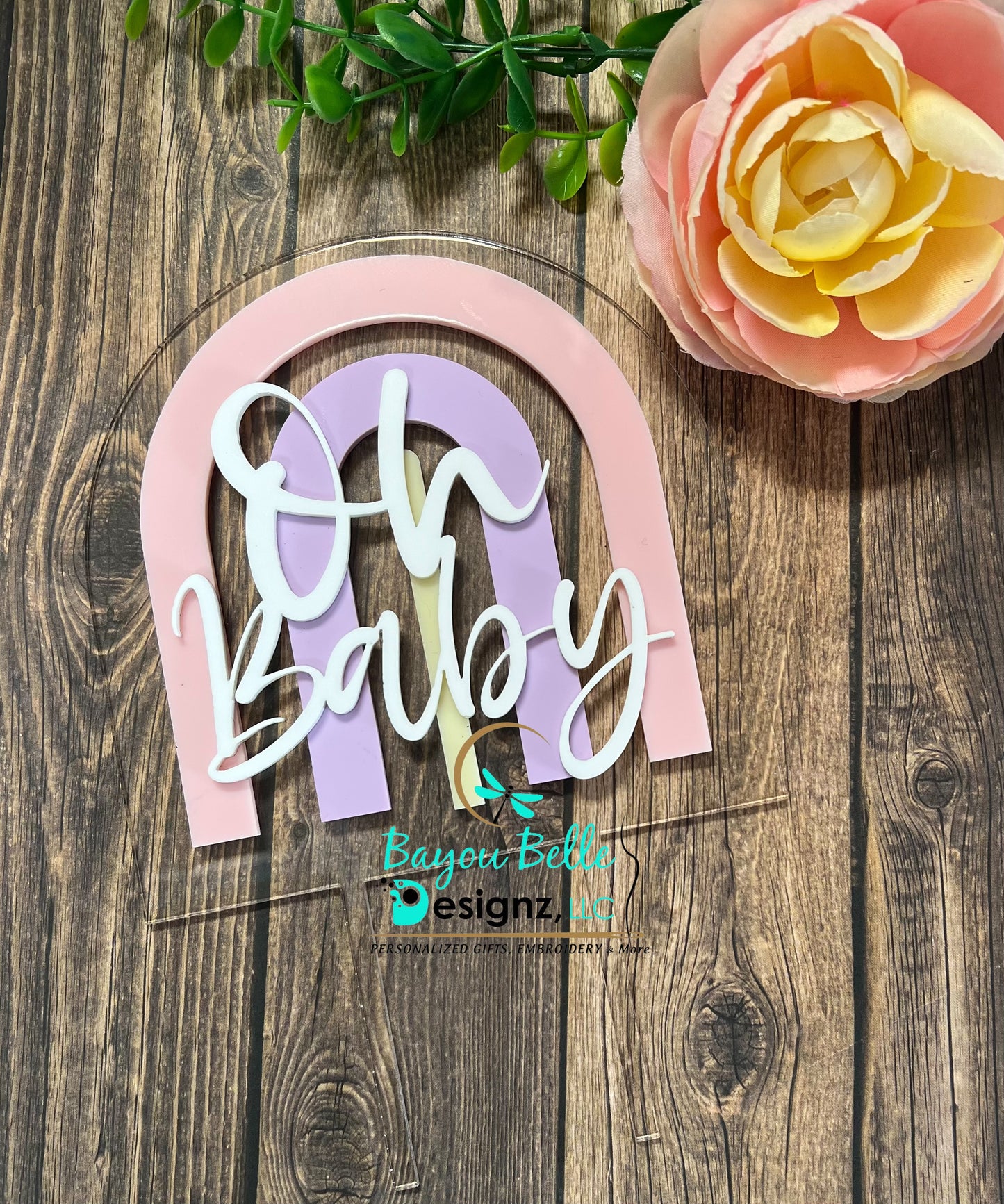 Oh Baby- Boho Baby Shower Cake Topper