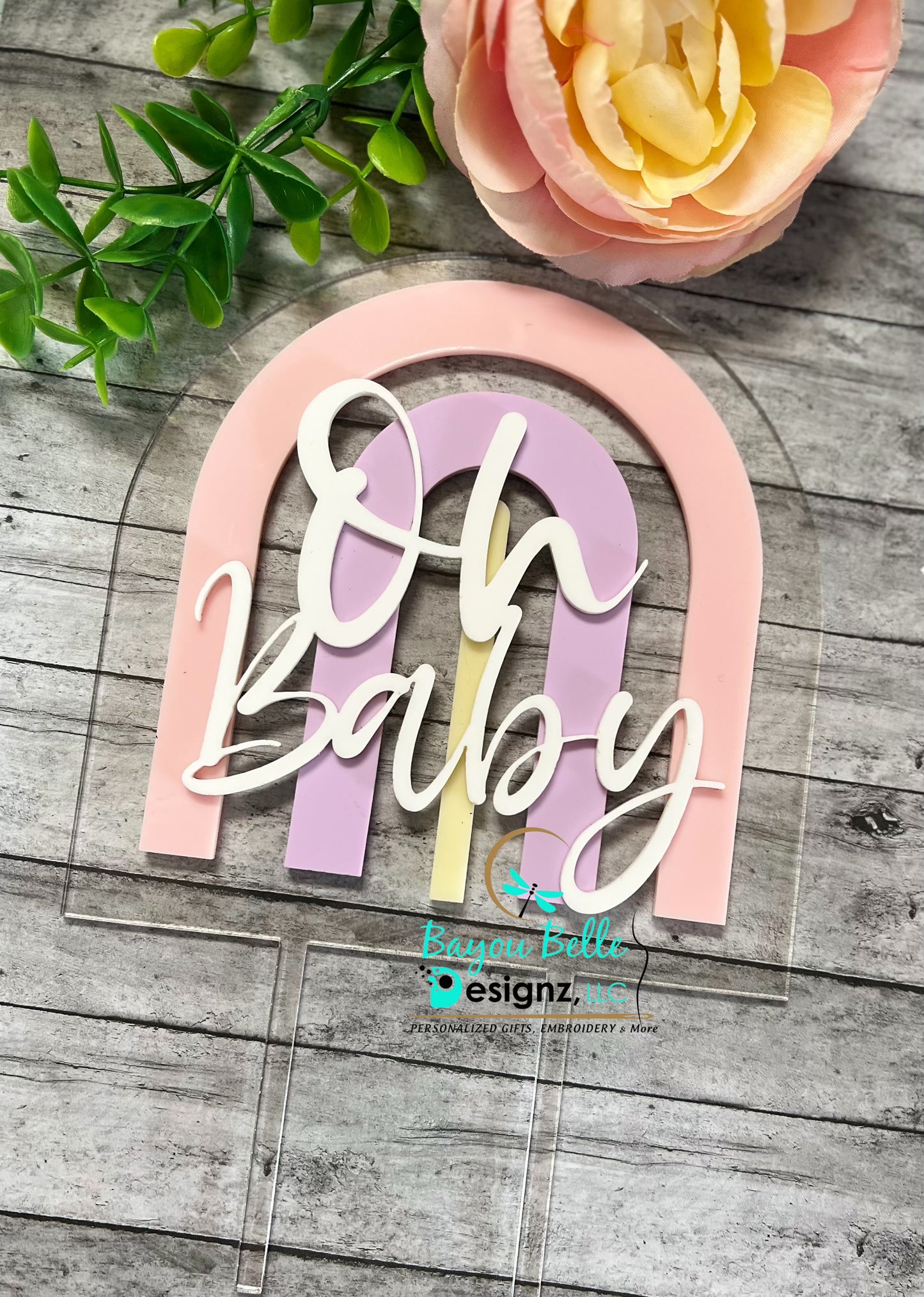 Oh Baby- Boho Baby Shower Cake Topper