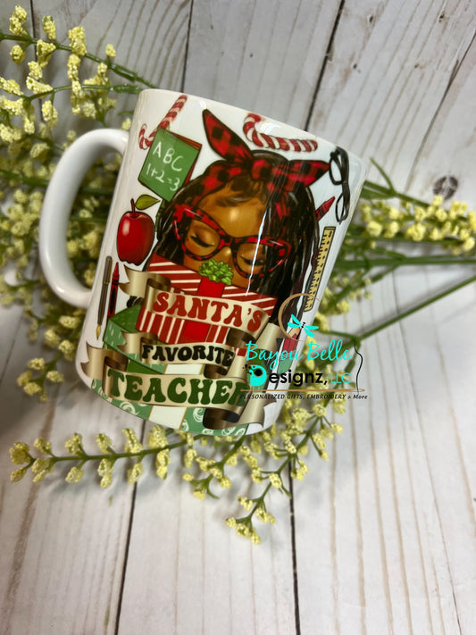 African American- Santa’s Favorite Teacher Mug